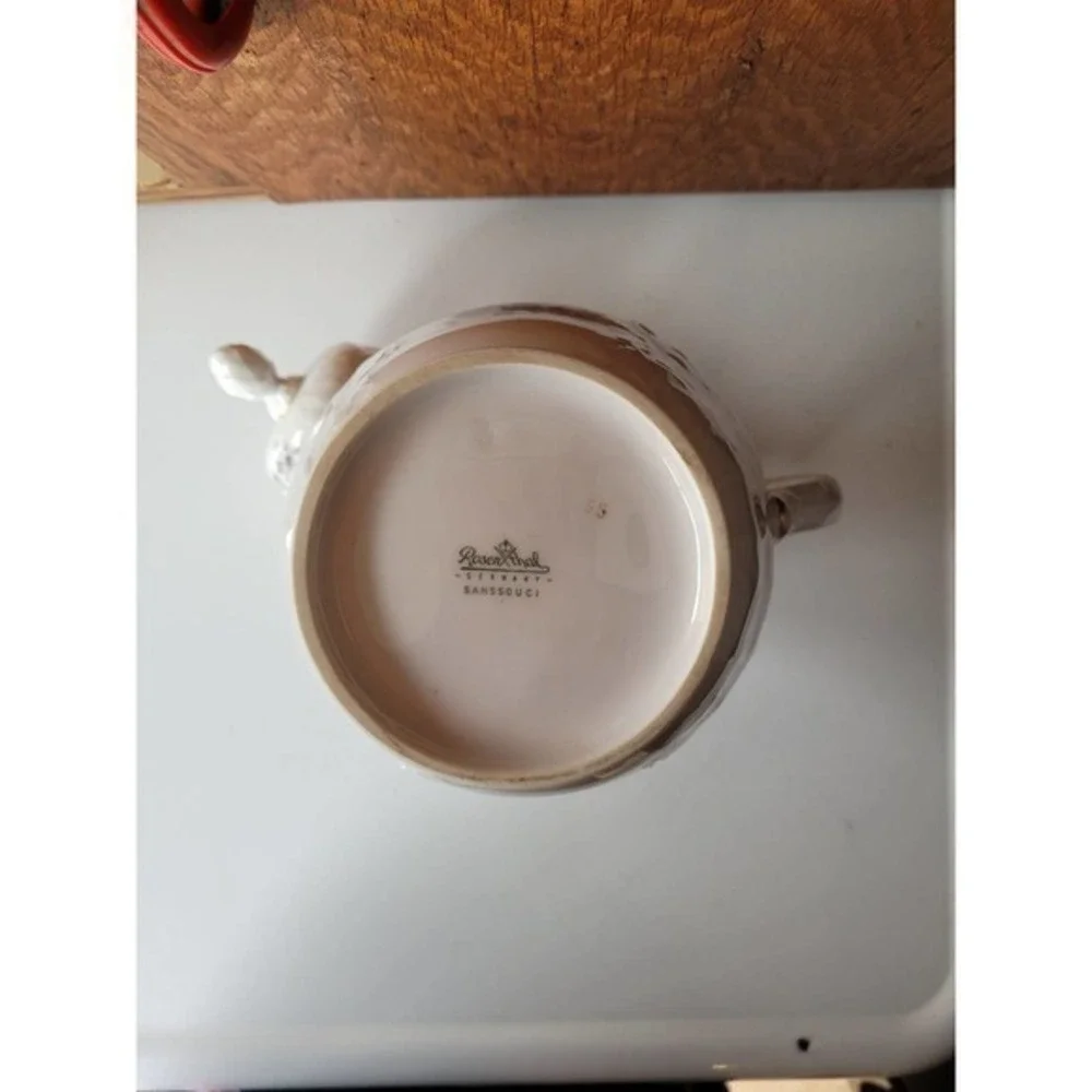 Vintage Rosenthal Germany Pink Gray‎ Rose Gold Rim Embossed Teapot Coffee Pot